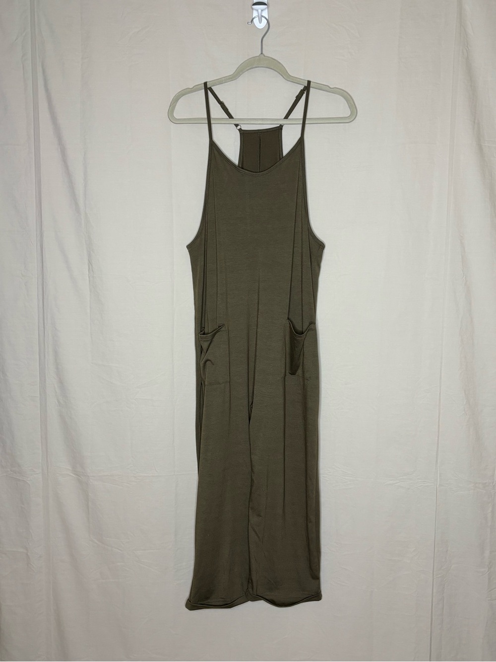Sleeveless Olive Green Wide-Leg Jumpsuit with Pockets
